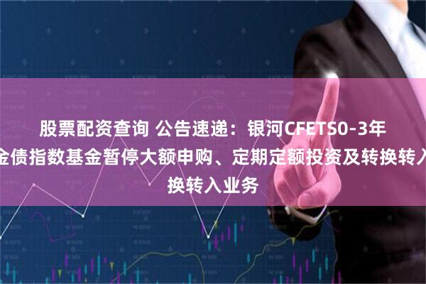 股票配资查询 公告速递：银河CFETS0-3年期政金债指数基金暂停大额申购、定期定额投资及转换转入业务